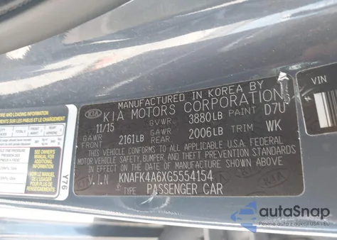 2016 Kia Forte Lx из США, поврежденный, VIN KNAFK4A6XG5554154